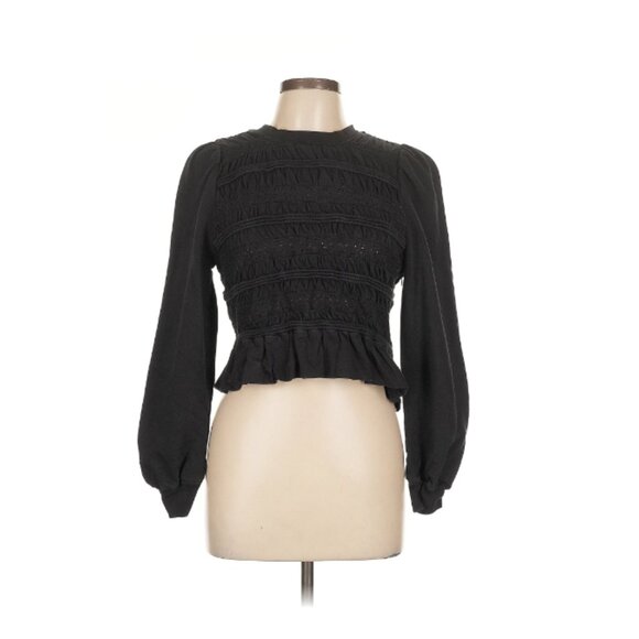 Sea New York Rita Smocked Navy Blue Jersey Long Sleeve Smocked Top Large - Picture 2 of 11